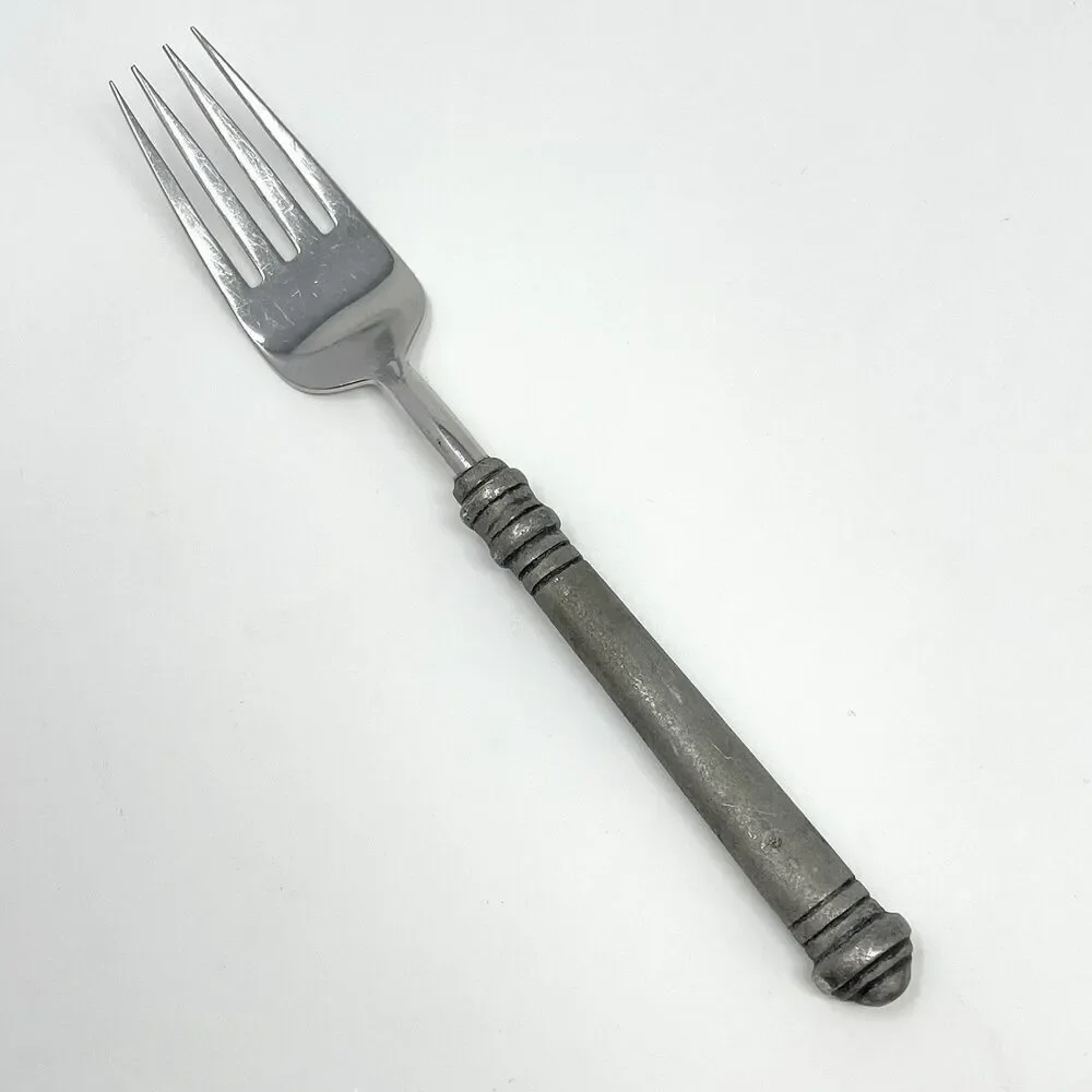 Pottery Barn 70% PEWTER Banded Handle & 18/8 Stainless Dinner Fork 8”